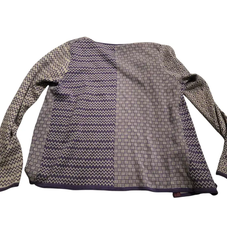 GUDRUN SJODEN Purple Geometric Knit Button Down Lagenlook Cardigan Sweater L