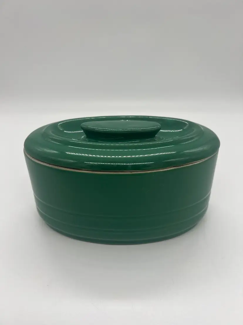 Vintage 1940’s Hall China Co. For Westinghouse Green Oval Hercules Ceramic Leftover Refrigerator Dish With Lid 