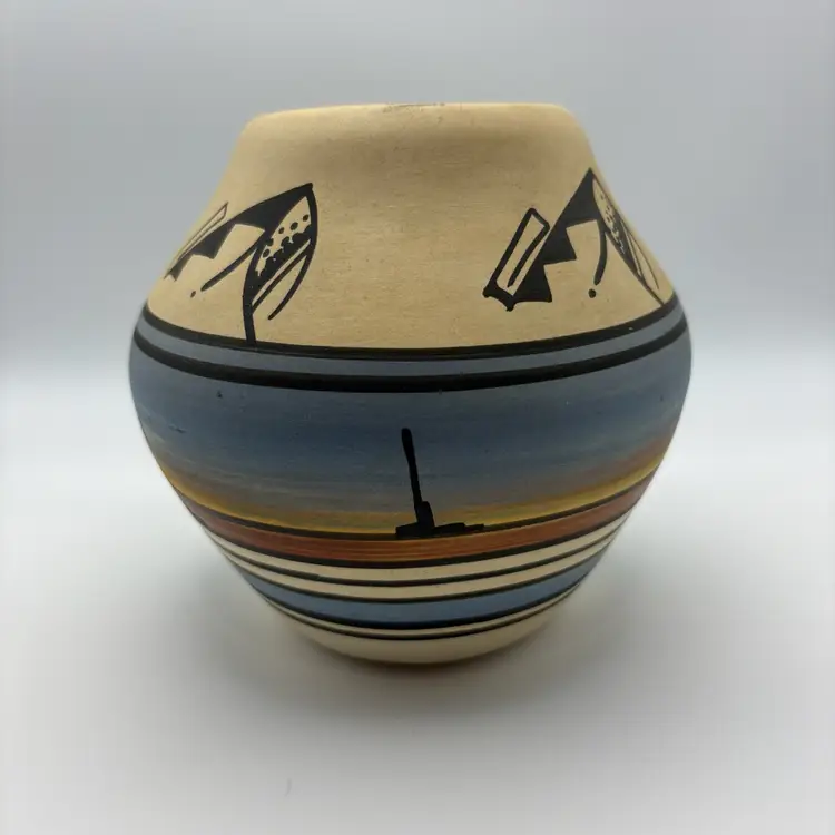 Blue Navajo Pottery Vase Bowl