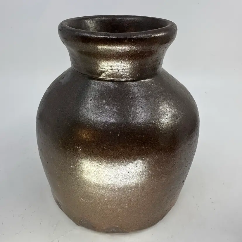 Antique Brown Salt Glazed Stoneware Crock Vase