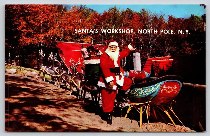 Postcard Santa's Sleigh Santa's Workshop North Pole New York Christmas - 11852