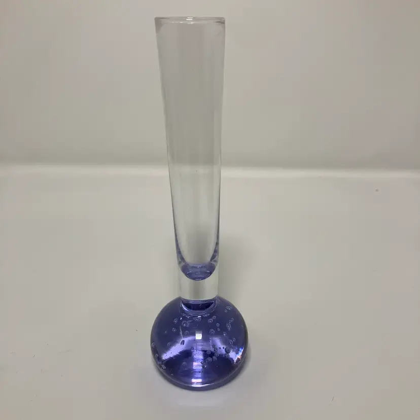 Vintage Purple Bottom Controlled Bubbles Glass Paperweight Vase! 6” Tall x 1 3/4” Wide!