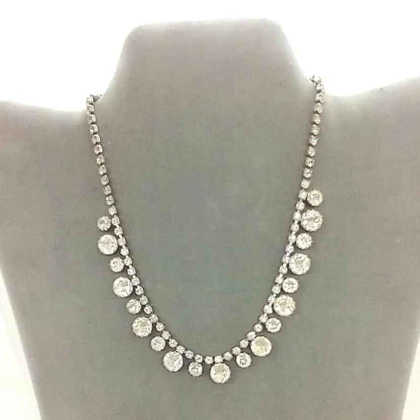 Vtg Rhinestone Necklace Rhinestone Chain Large and Small Rhinestone Drops