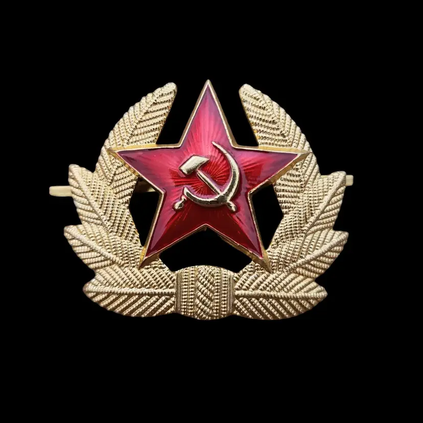 Hat Badge USSR Soviet Union Red Army Hammer and Sickle Gold Tone 2" wide
