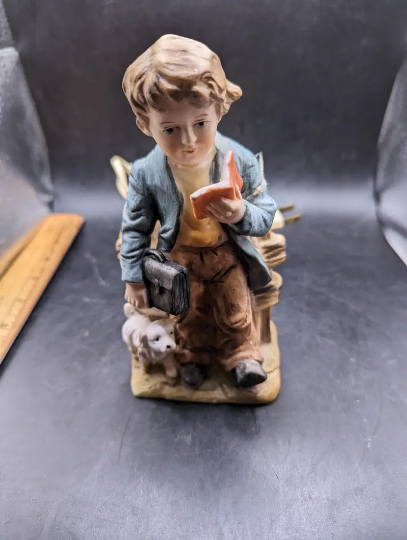 Vintage Porcelain Boy With Book and Dog Night Light Irice Imports Underwriters Labs