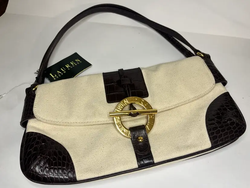 Vintage- NWT- Ralph Lauren Canvas Toggle Handbag/ Shoulder Bag-off White