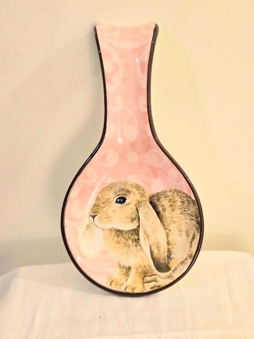 Bunny Spoon Rest - pink and white (Easter or Spring)