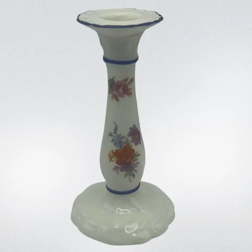Czech Porcelain Candlestick Holder, 6.5” Tall