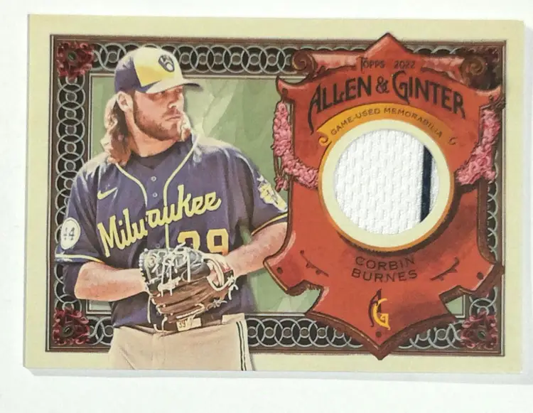 2022 Topps ARGA-CBU Allen & Ginter Corbin Burnes Milwaukee Brewers Game Used 2 Color Relic Baseball