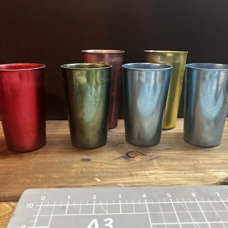 VINTAGE Bascal Aluminum Tumbler Cups Mid Century Barware Retro Used (6pcs)