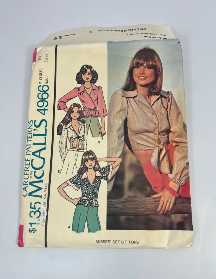 Vintage McCall's Pattern #4966 Size 10 Bust 32 1/2 Misses Set of Tops 1976