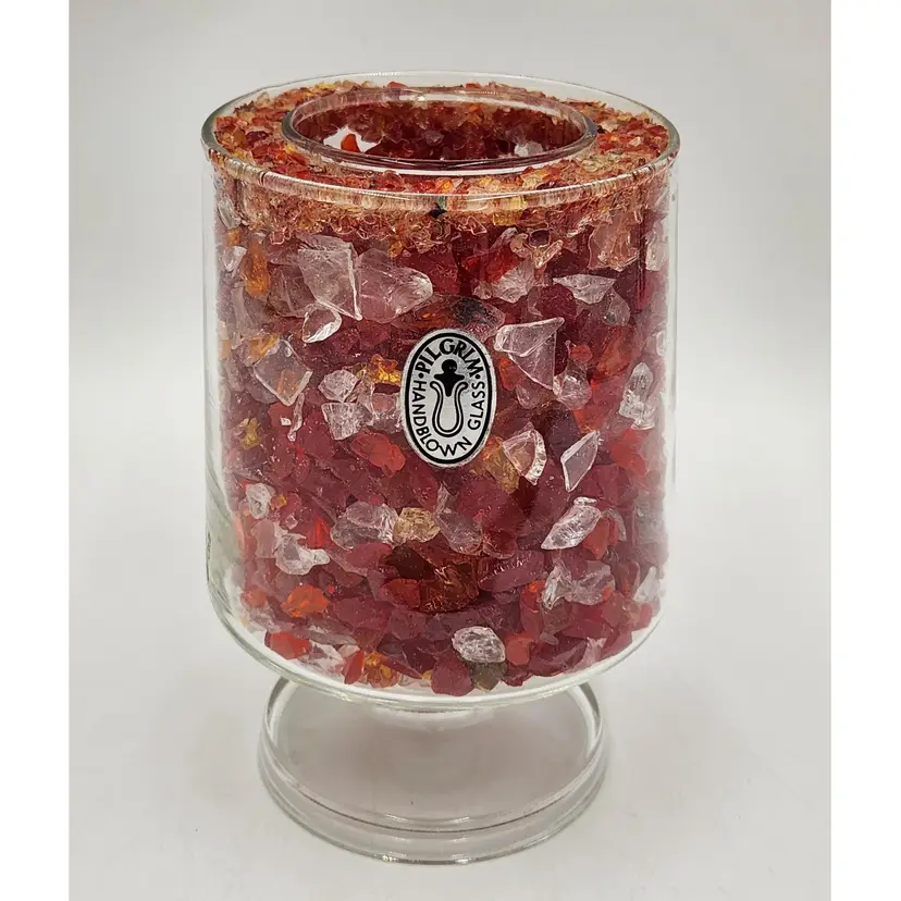 Vintage Pilgrim Crushed Glass Romance Light Candle Holder Red Pink Yellow