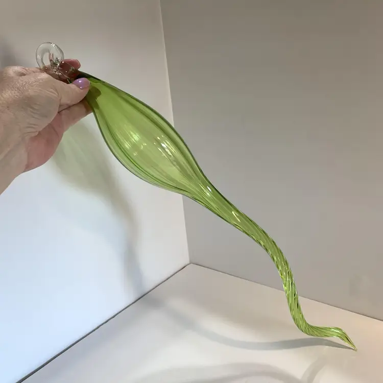 Green Hand Blown Glass Ornament/Orb Very Long