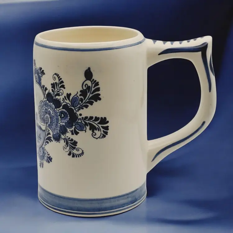 Vintage Delft Blue Hand Painted Windmill Ceramic Stein Mug Made In Holland