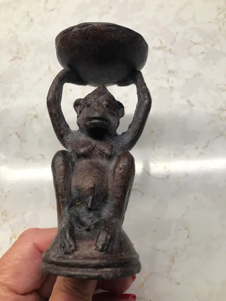 Metal Monkey Holding A Small Dish