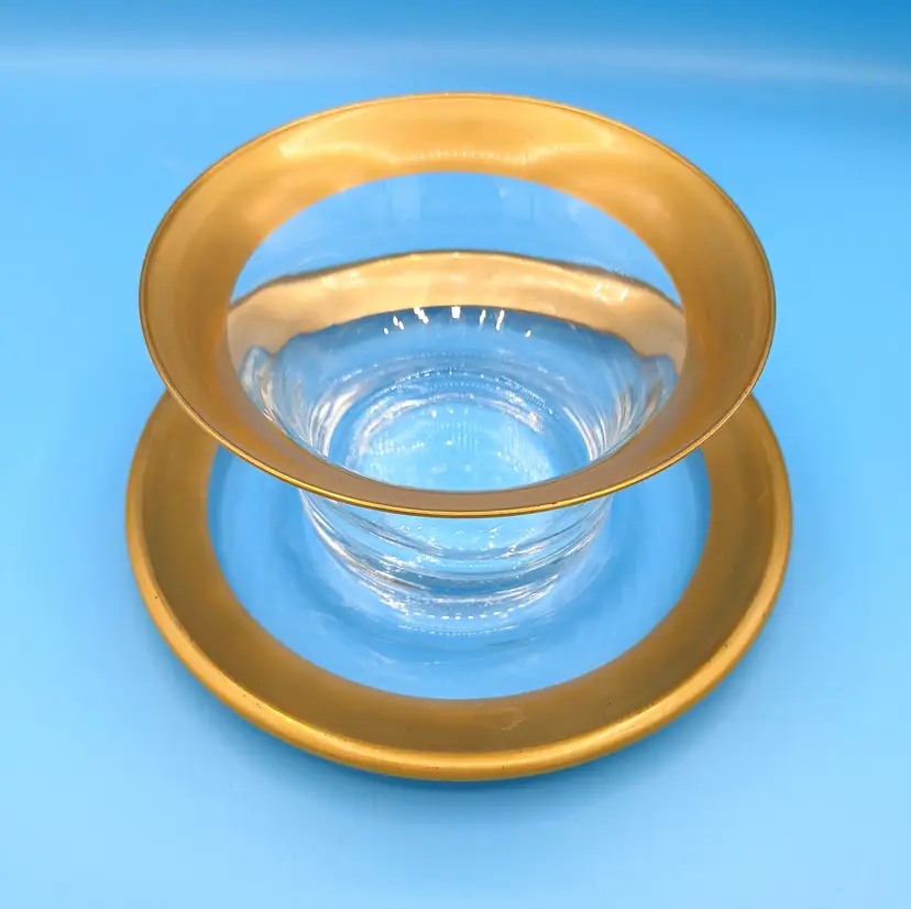 Vintage West Virginia Glass Gold-Rimmed Mayonnaise Bowl and Plate