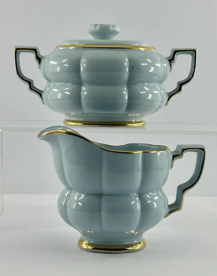 Antique Art Deco Gefle “Grand” Sugar And Creamer By Arthur Percy Sweden