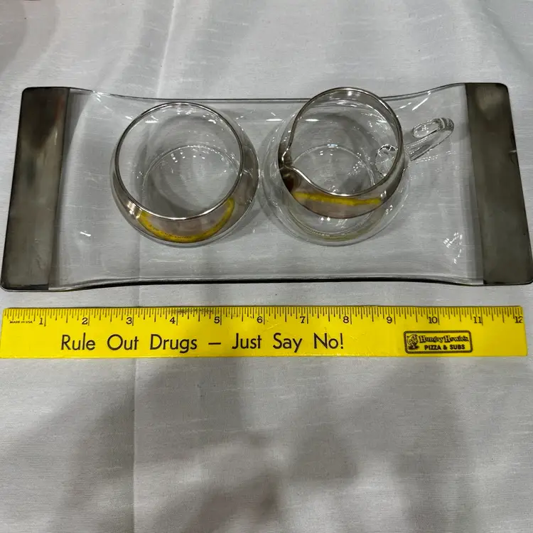 BARWARE Dorothy Thorpe MCM Creamer And Open Sugar With Tray Silver Band