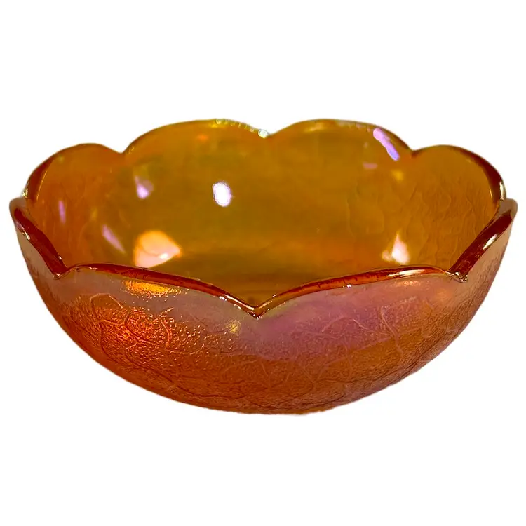 Jeanette Carnival Marigold Crackle Iridescent Pressed Glass Bowls