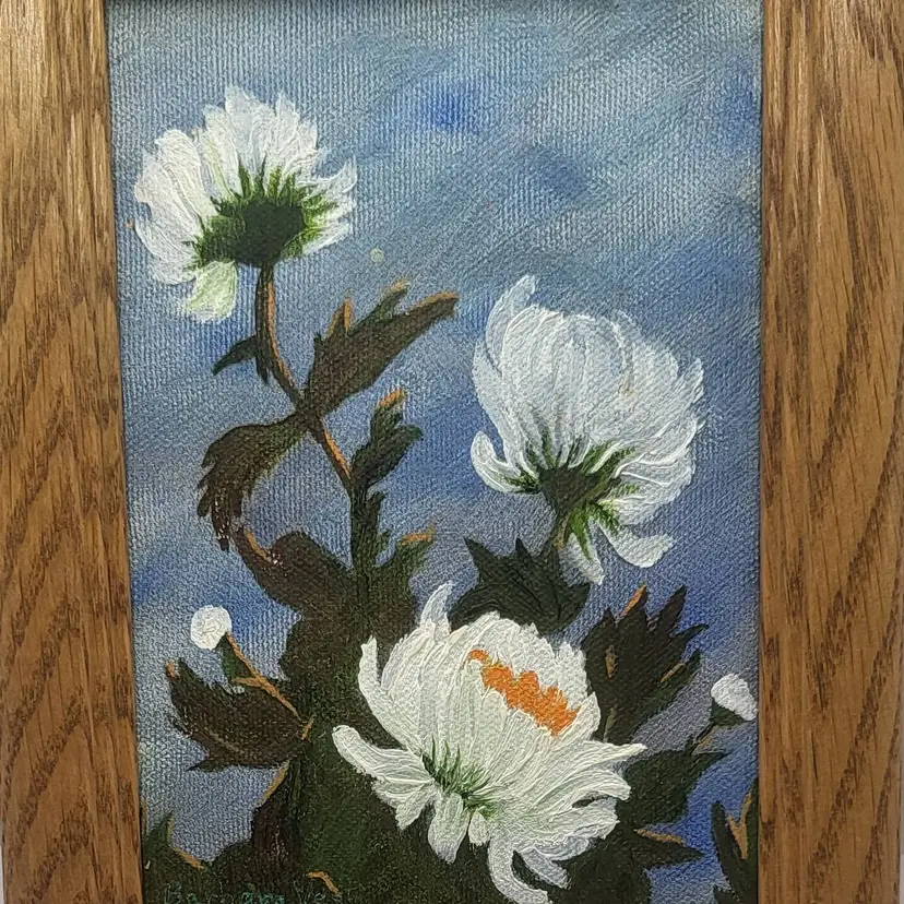 Vintage Floral Painting in Wooden Frame 8 x 10 signed Barbara Vest