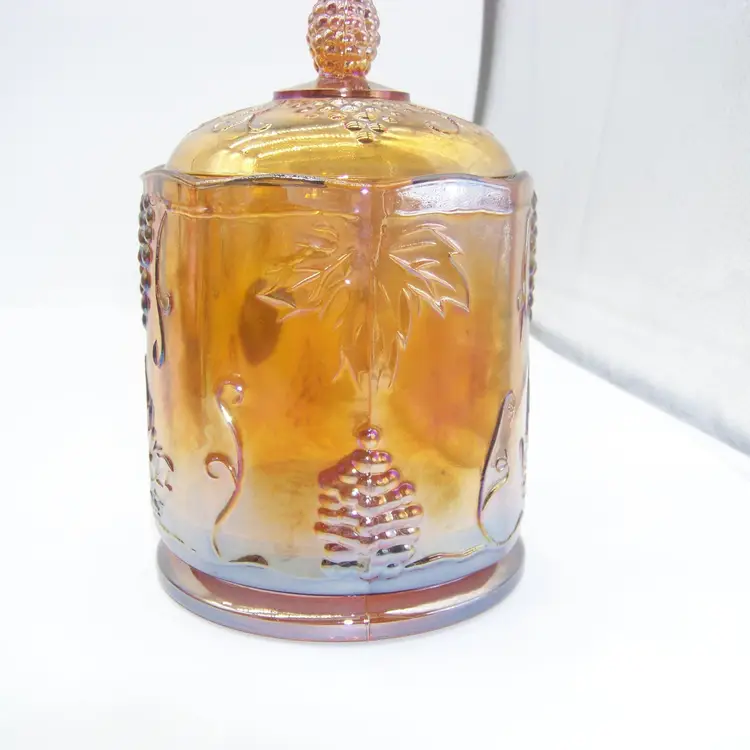 Vintage Indiana Glass Iridescent Gold Canister/Candy Jar in Harvest Pattern