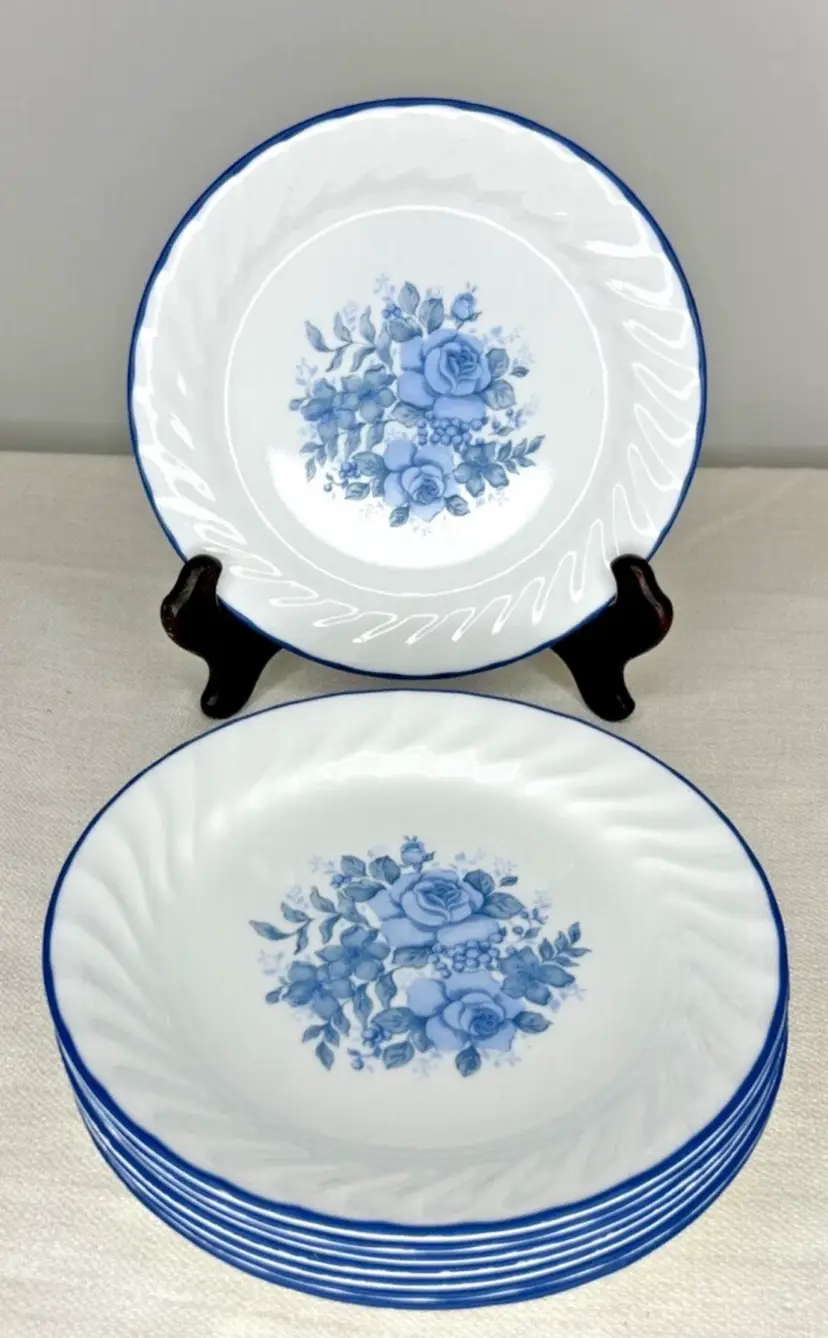 Vintage Corelle Blue Velvet Swirl Rim 7" Bread/Salad/ Dessert Plates Set/8
