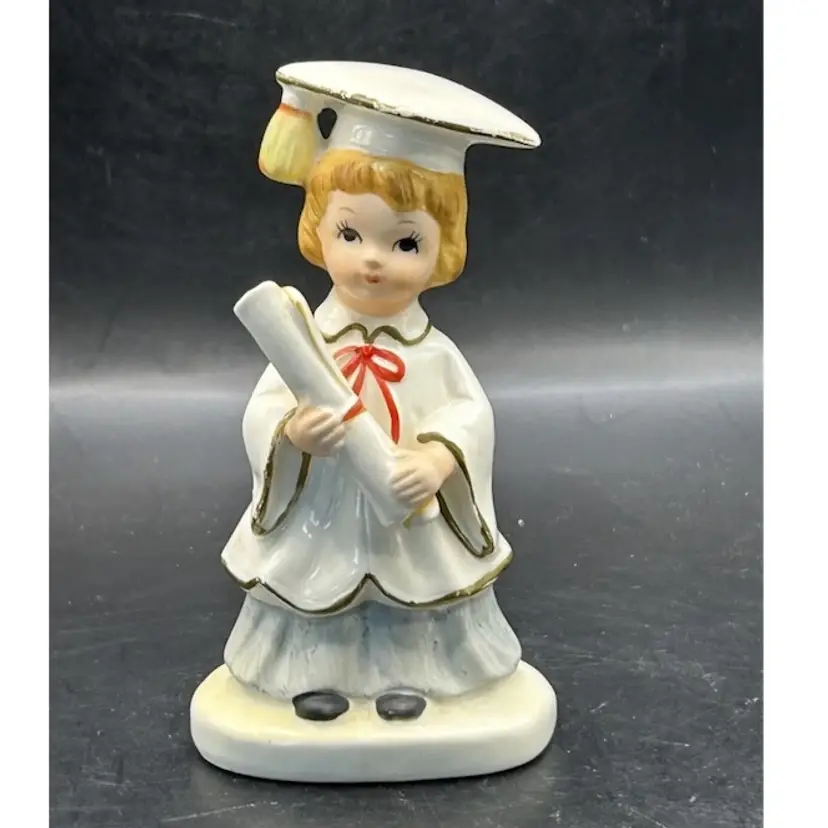 Vintage Lefton 4062 Girl Graduate Figurine Graduation Yellow Tassel