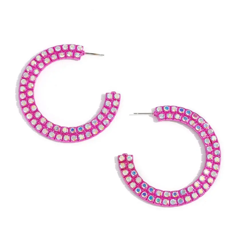 Sparkling Pink Hoop Earrings