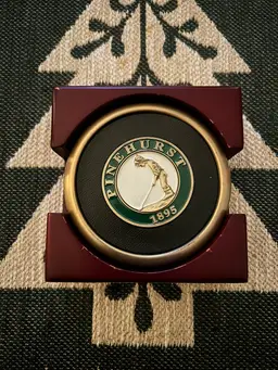 PINEHURST Putterboy 1895 Golf Coasters in holder Set of 4. Wood Case.