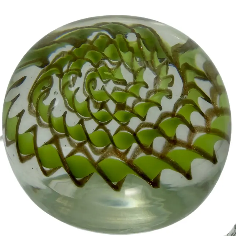 Twisted Ribbon Paperweight• Bright Green & Glittering Gold Ribbons  READ
2.75” T x 3.5” W