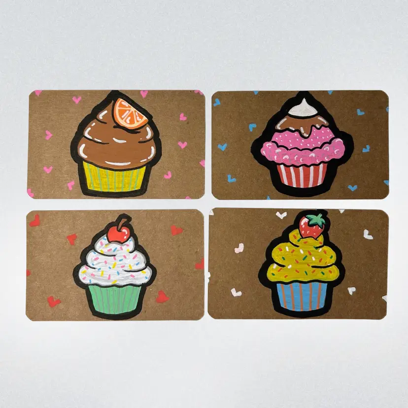 Made By Me, Set Of 4 Hand Painted Gift Tags, Cupcakes