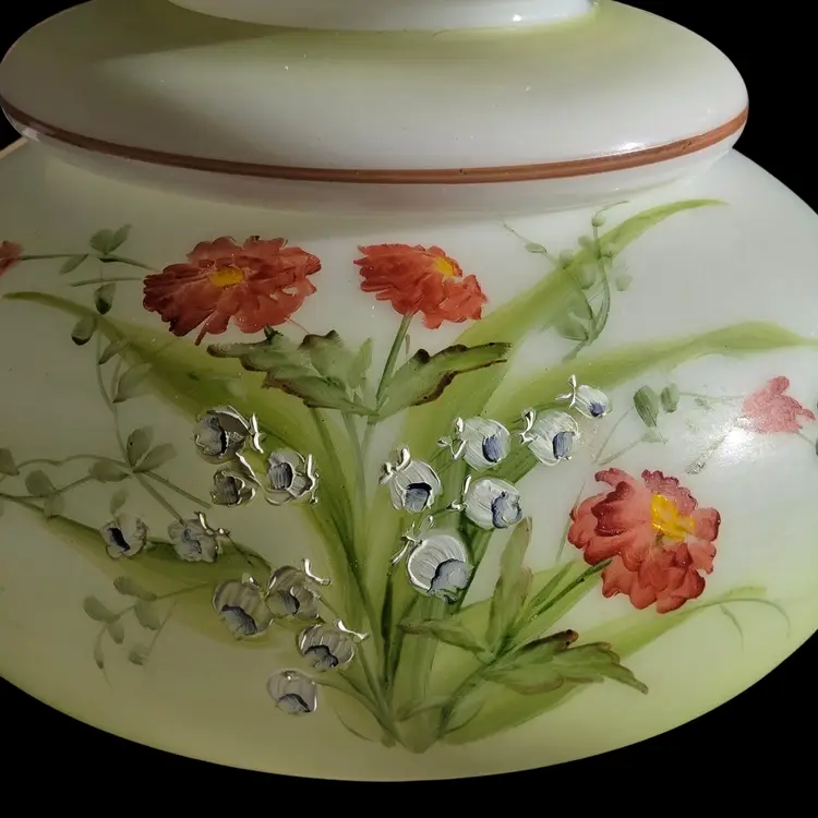 Art Glass Lidded Frosted Candy Jar Handpainted Enameled Floral Unbranded Vintage