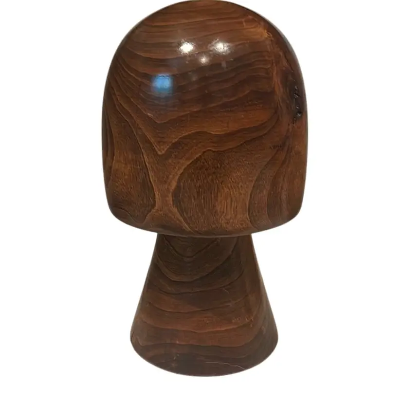Large 1970s Hand Turned Carved Wood Mushroom