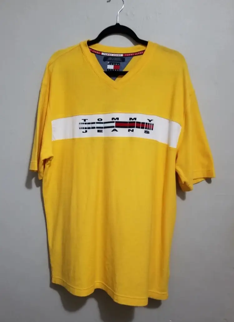 VTG Tommy Hilfiger TommyJeans Shirt Mens XLarge Yellow Y2K