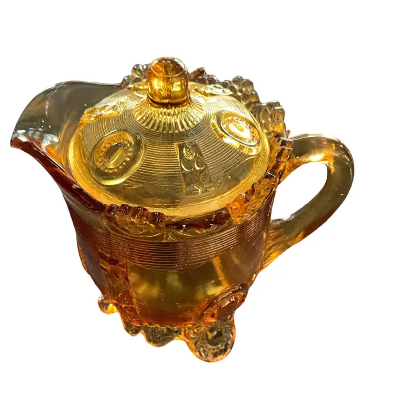 Antique 1898 EAPG Covered Creamer- Indiana Tumbler & Goblet Company (aka Greentown Glass) Dewey Pattern-READ