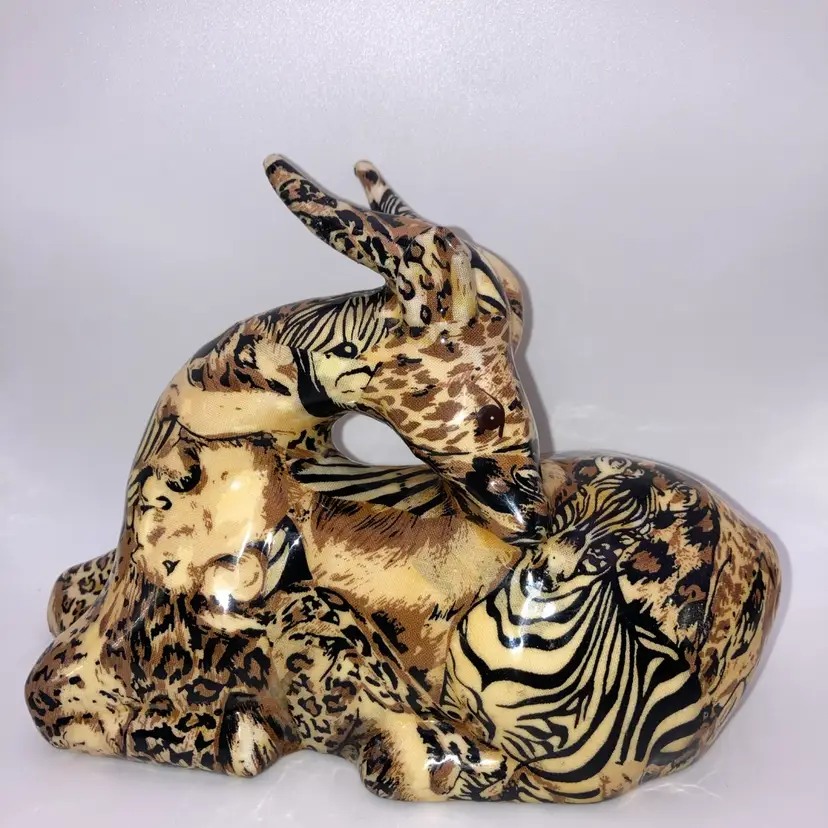 Vintage La Vie Safari Patchwork Gazelle! 5 1/4” Tall 8” Long! READ! Ear Repair! Zebra Giraffe Antelope Lion Cheetah “All The Wild Ones”