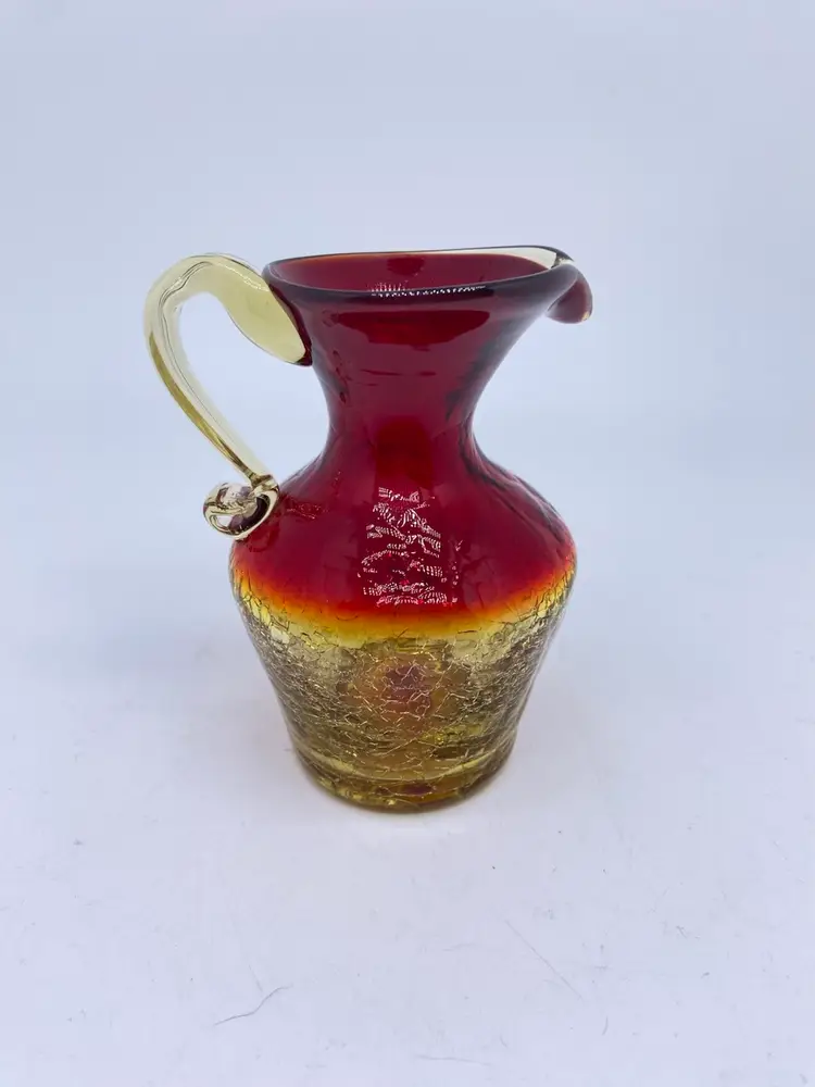 Vintage Amberina Crackle Glass Art Glass Pitcher
