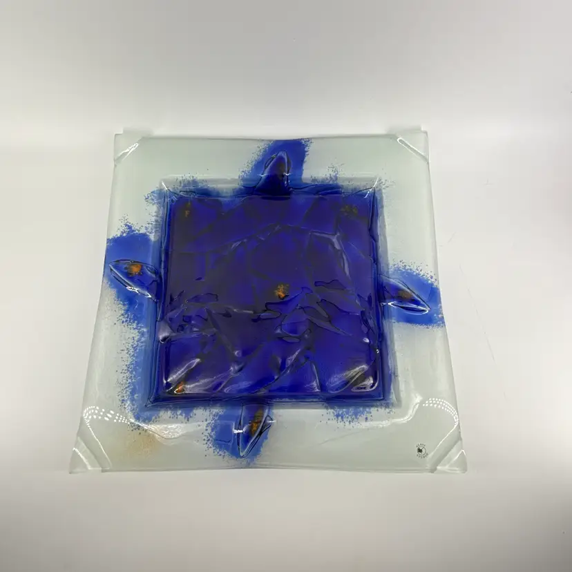 Glass Studios Fused Glass 13.5"x13.5" Cobalt Blue Large Plate