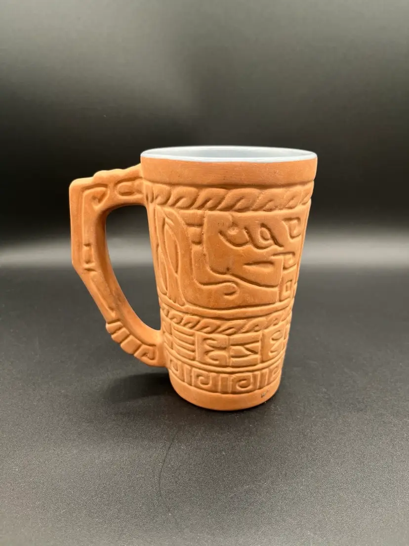 Frankoma Aztec Line Carved Redware Pottery Mug 5.5” ☕️