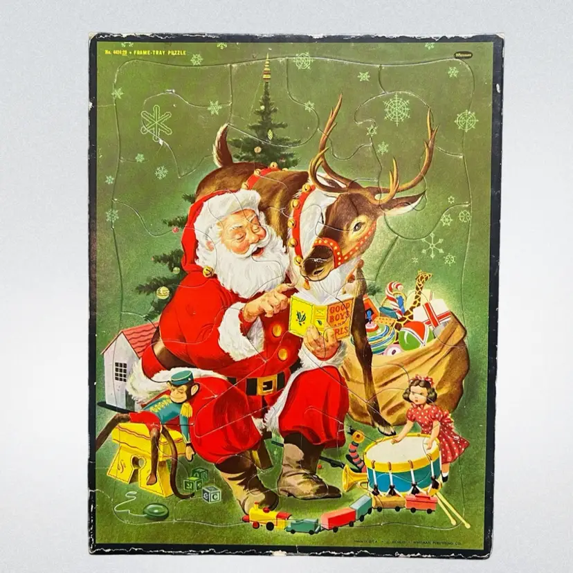 MARKDOWN! Santa Claus Frame Tray Puzzle 1953 Whitman #4424-29 Christmas ~14.5” x 11.25” x ~0.25”