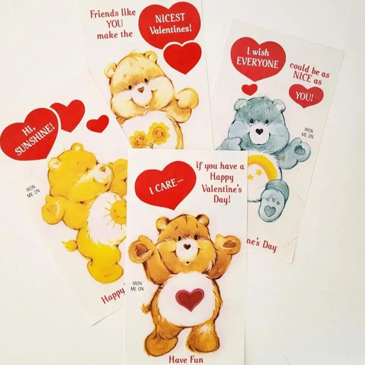 Vintage American Greetings Care Bear Valentine Iron On Tranfers Set Of Four