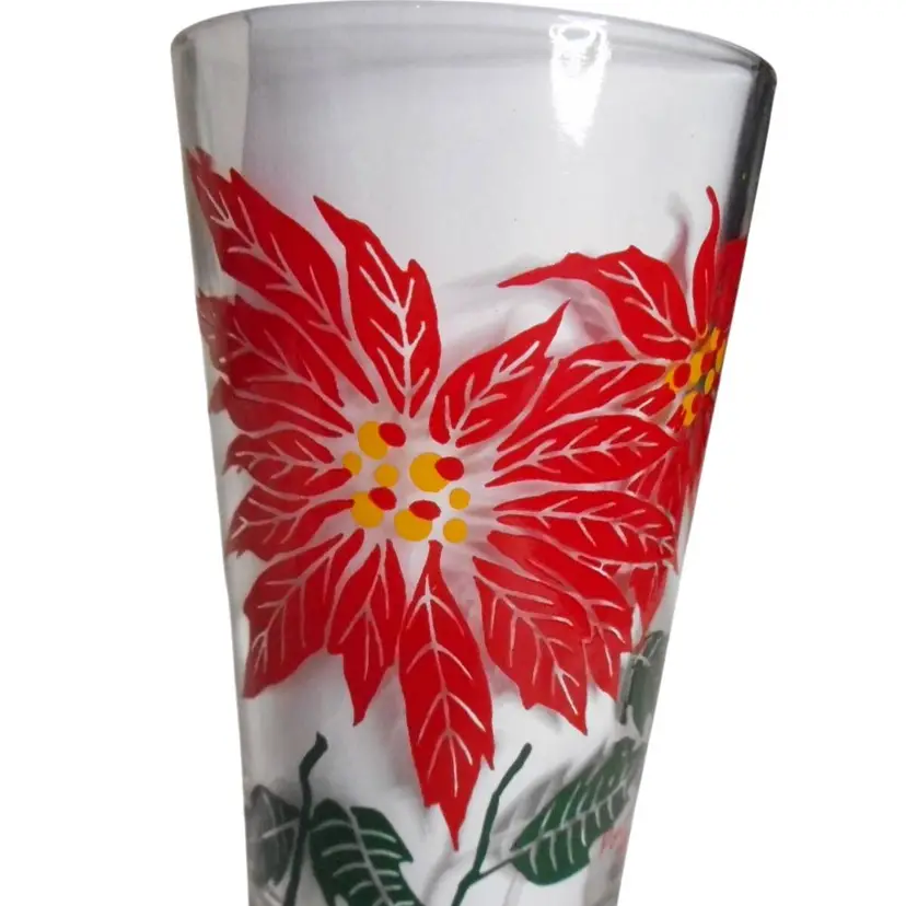 MCM Boscul Peanut Butter Glass Tumbler Red / yellow Poinsettia Estate 5" #11
