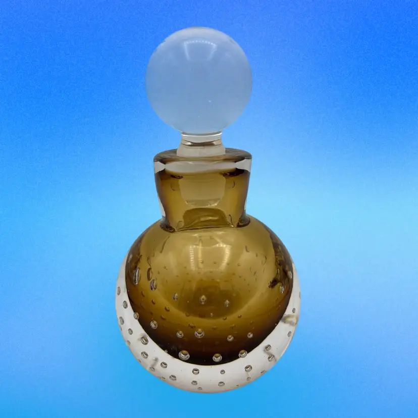 Vtg Murano Bullicante Cased Art Glass Perfume Bottle, Clear/Amber color 5” READ