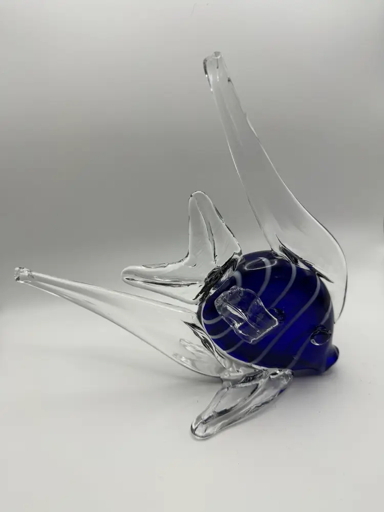 Vintage Art Glass Blue And White Striped Glass Angelfish Figurine