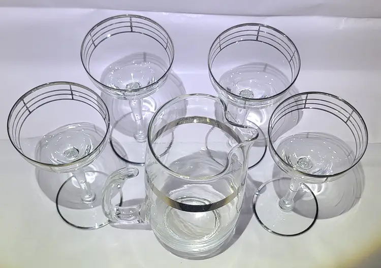 Vintage MCM Cocktail Set w/ Pitcher and 4 Glasses