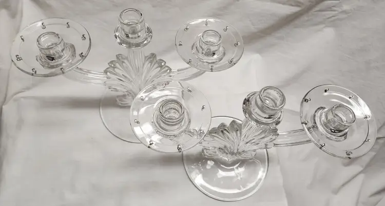 Fostoria Crystal 3 Taper Candlestick with Bobeches