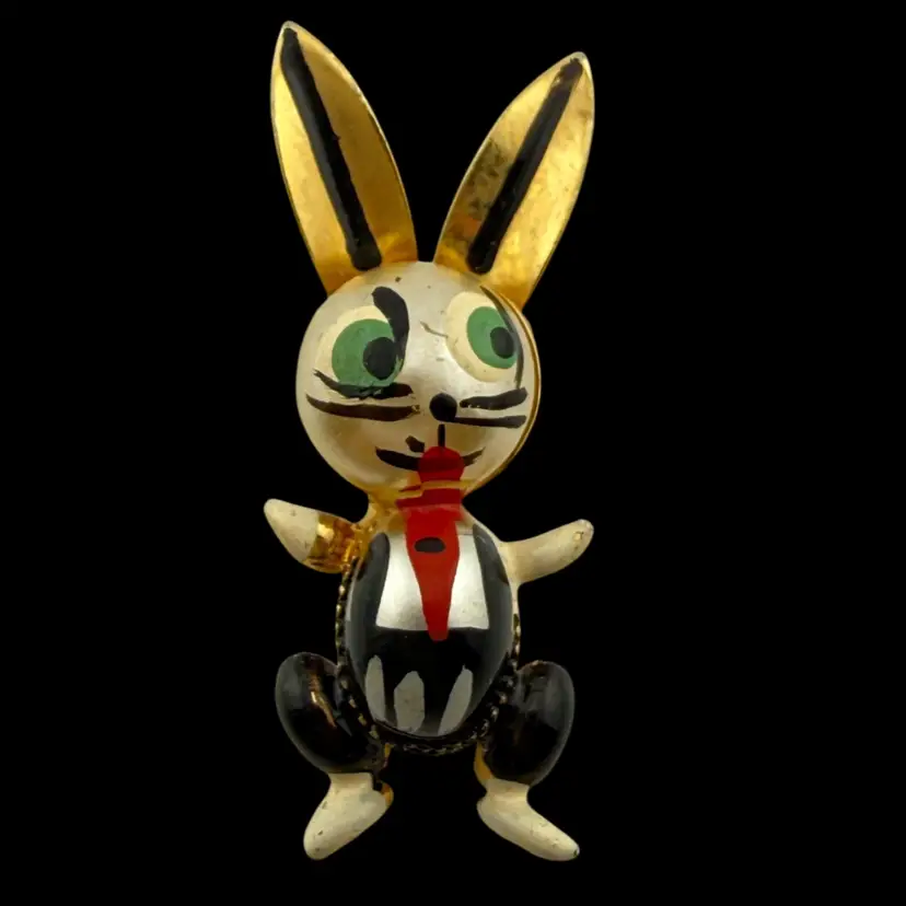 Damascene Bunny Rabbit In Suit Marked Spain 1 1/4"