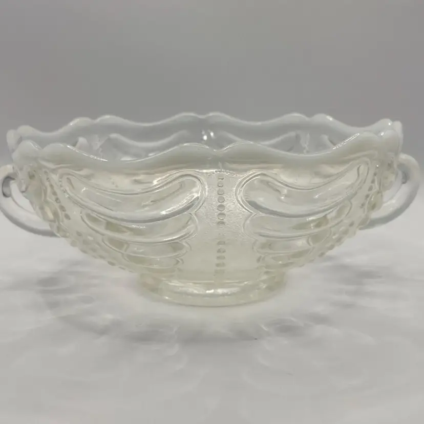 Antique Jefferson Glass, White Opalescent Abalone Bowl, 6”, Circa 1903