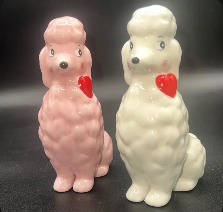TARGET SPRITZ Valentines Day Ceramic Poodle Dog Set Of 2 Pink And White