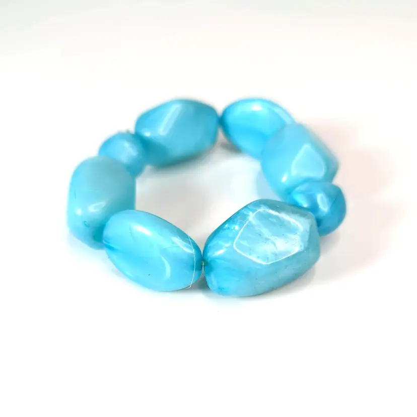 Aqua Blue Chunky Bead Stretch Elastic Bracelet Fashion Jewelry Small